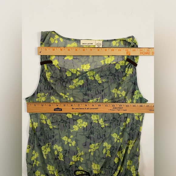 DKNY Jeans Women’s L Tunic Tank Top Green Floral Y2K Sleeveless Blouse - Picture 5 of 10